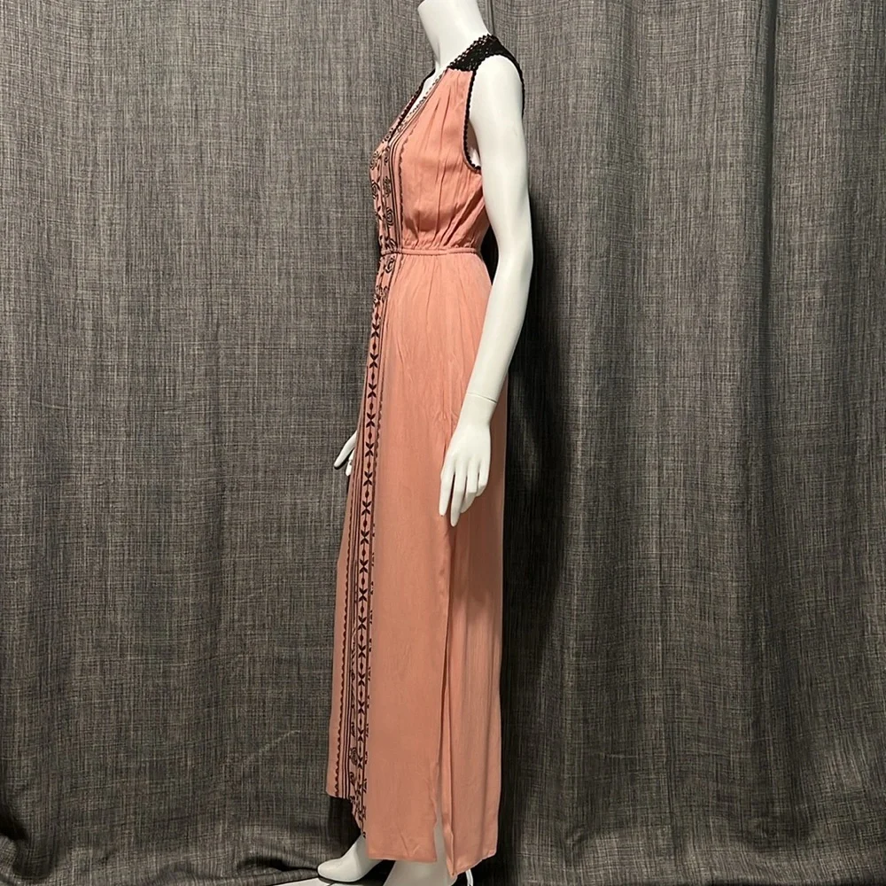 NWT Grayson Boho Pink Black Lace Shoulder Detail Maxi Dress Small - Picture 9 of 14